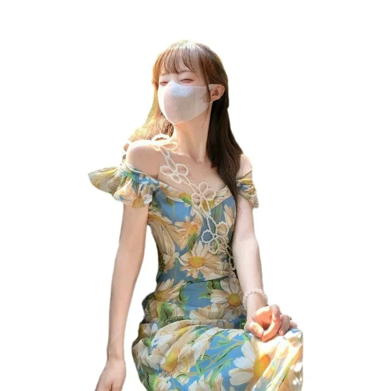 Французское романтическое летнее новое винтажное платье для отдыха в море