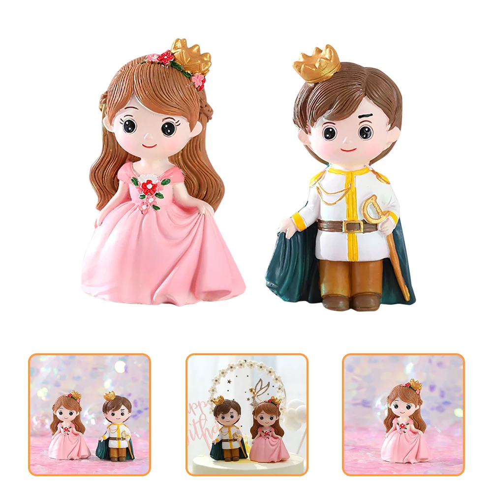 

2pcs Princesses Prince Doll Cake Topper Decors Birthday Cupcake Toppers