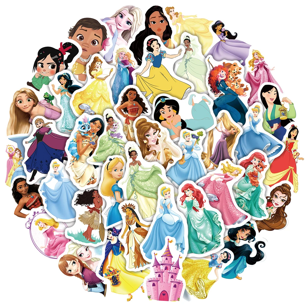 

10/30/50pcs Mixed Disney Princess Stickers Cartoon Snow White Belle Ariel Kawaii Girls Decals Cute Decoration Sticker for Kids