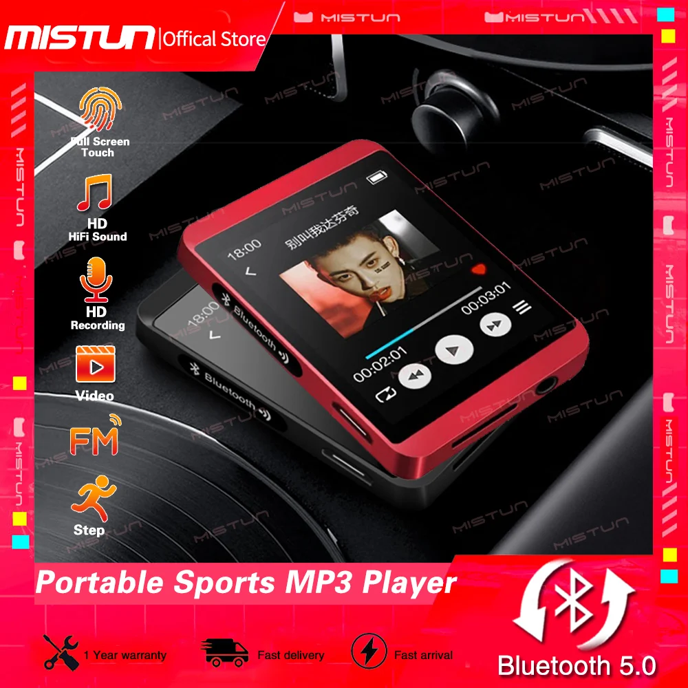 

NEW Bluetooth5.0 MP3 Music Player MP4 Full Touch Screen Mini Portable Walkman with Back Clip/FM/Recording/E-Book/Clock/Pedometer
