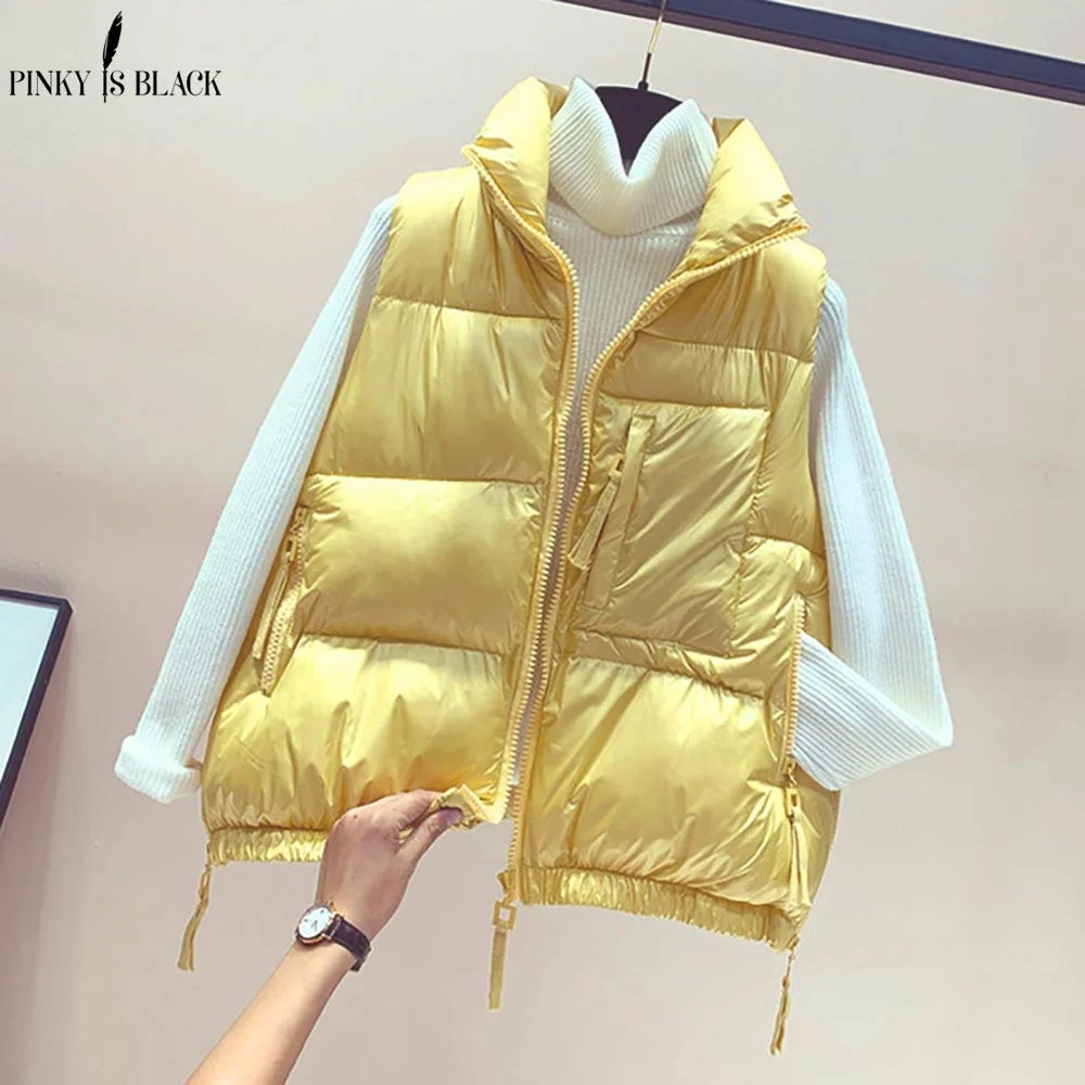 

PinkyIsBlack Women's Winter Vest Solid Zipper Stand Collar Pockets Ladies Sleeveless Jacket Casual Loose Waistcoat for Female
