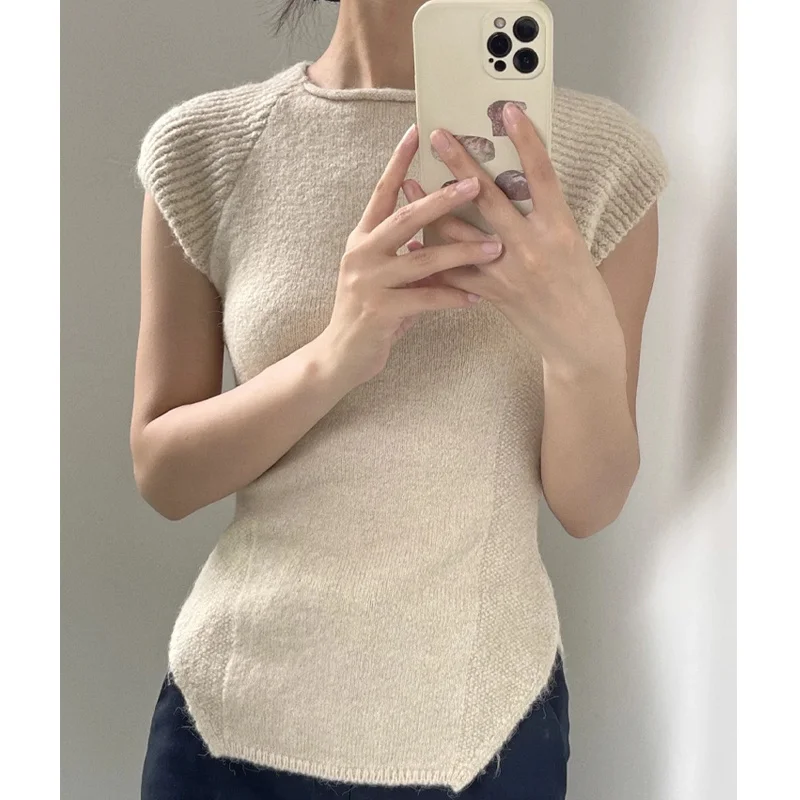 

French Retro Sweater Tees Women Solid Slim All Match Short Sleeve 2023 Cashmere Jumpers Summer Casual Pullovers Chic Tops P151