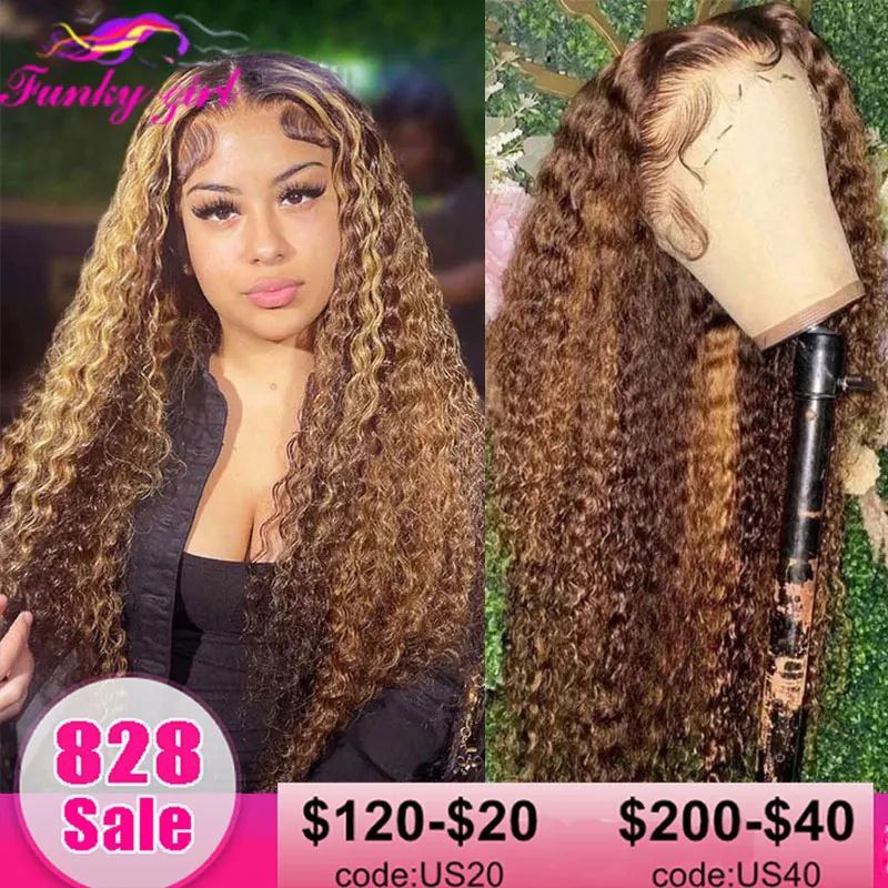 Highlight Water Wave Human Hair Wig Highlighted Curly Lace Front Wigs For Women Brazilian Lace Closure Wig Pre Plucked Cheap Wig