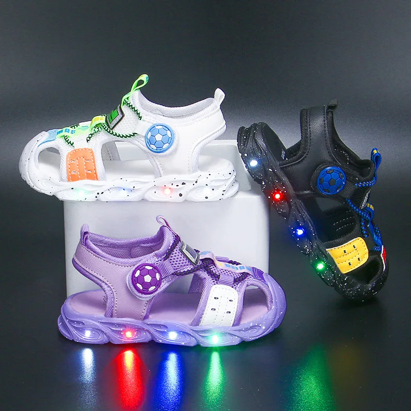 

Summer Kids LED Lighting Sandals Soft Sole Toddler Beach Shoes Close Toe Boys Girls Garden Shoes Patchwork Children Sandals