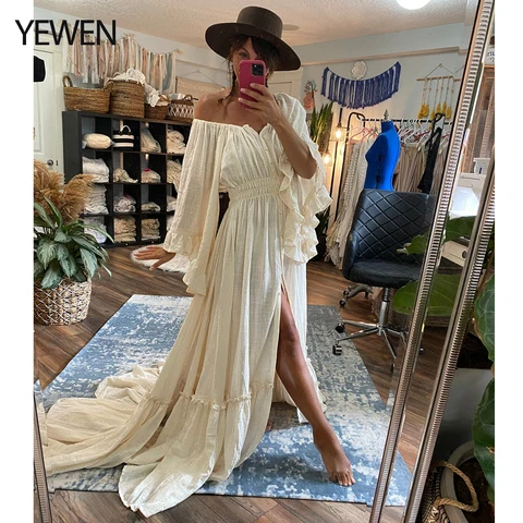 Вечернее платье YEWEN 2021 с открытыми плечами и рукавами-фонариками, с круглым вырезом, для фотосессий, для будущих мам