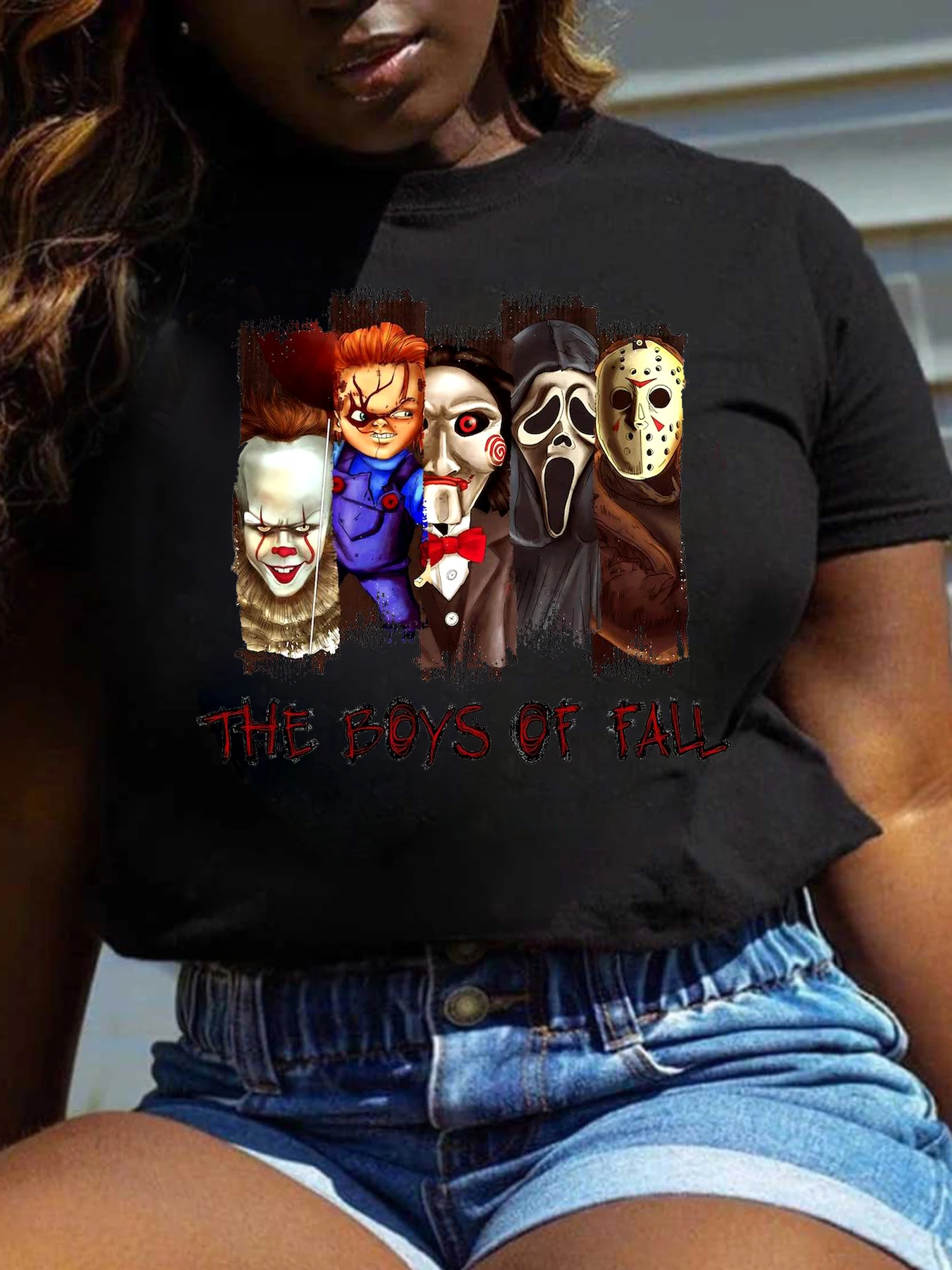 

Футболка для Хэллоуина с цифровым принтом ужасов с коротким рукавом для мальчиков, Спортивная повседневная рубашка