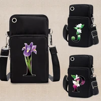 womens phone purse simple strap wallets phone shoulder handbags leather casual flower color letter print solid crossbody bag