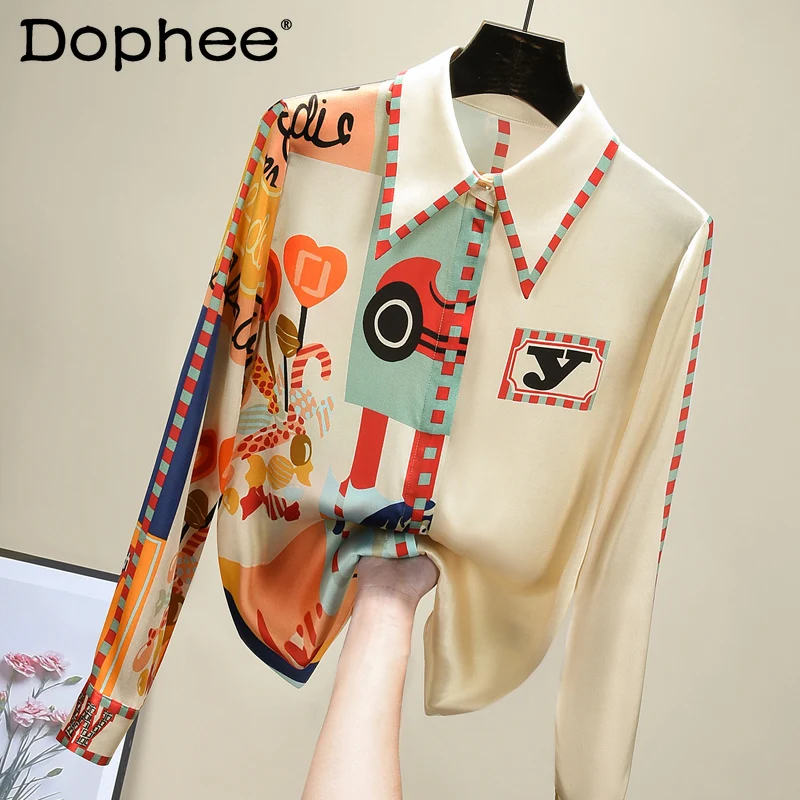 

Elegant Printed Chiffon Blouse Women 2022 Summer New Arrival Korean-Style Chic Long-Sleeved Button Up Shirt Modis Top Blusas