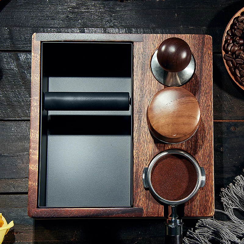 

Espresso Knock Box Solid Wood And Metal Tamping Station Tamper Holder Coffee Grounds Residue Box