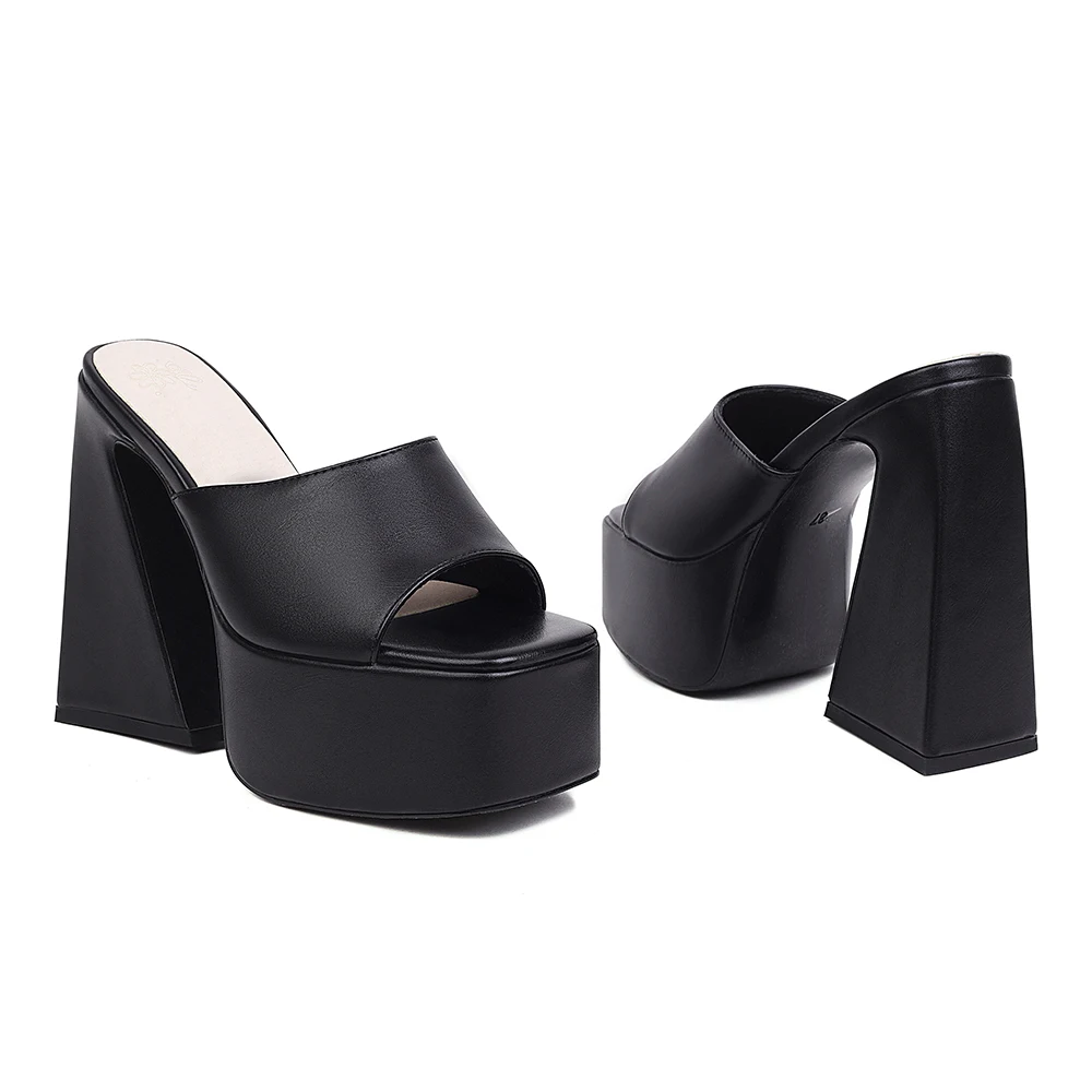 Kanseet Summer Platform Slippers New Fashion Open-Toed Square Toe Microfiber Leather Elegant Super High Heel Women Shoes Size 46