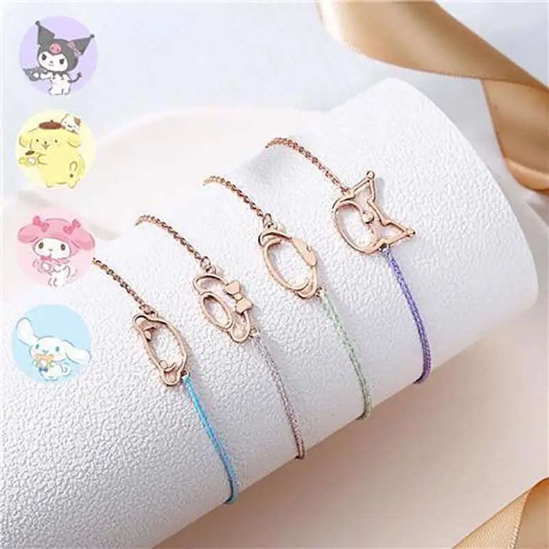 

Cute Kawaii Cartoon Sanrioed Mymelody Kuromi Cinnamorol Bracelet Weaving Lucky Hand Rope Bracele Tornaments Couple Gift