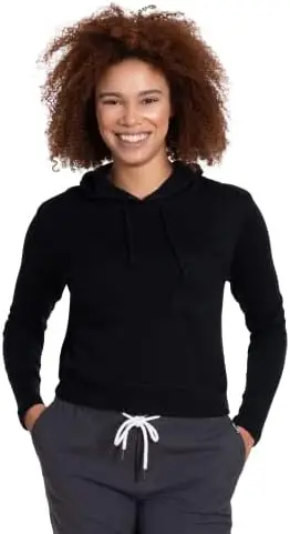 

Clothing Women's Merino Pro-Knit Wool Cropped Pullover Hoodie - Mid Weight - Wicking Breathable Anti-Odor