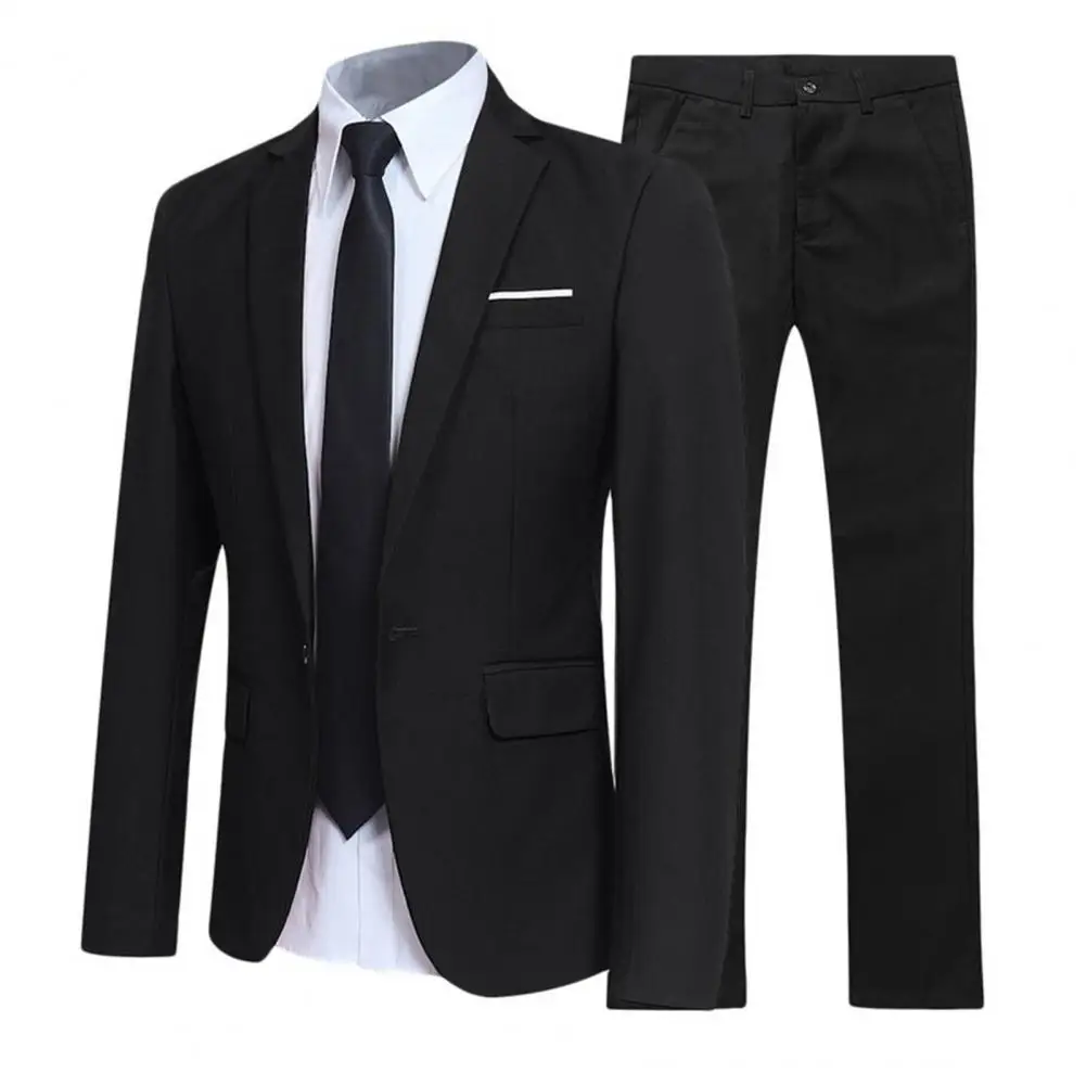 

M - 4XL 2Pcs Men Suit Jacket+Trousers Set Lapel Formal Buttons Pockets Blazer Wedding Bridegroom Groomsmen Suits костюм мужской