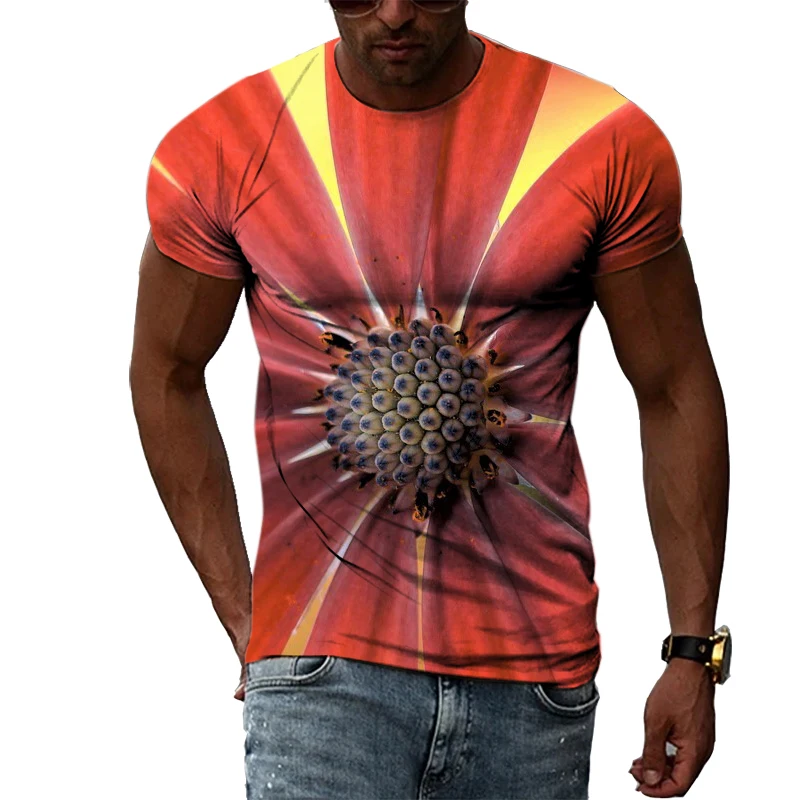 

Summer creative daisy pattern men's 3D printing T-shirt casual popular natural style short-sleeved T-shirt