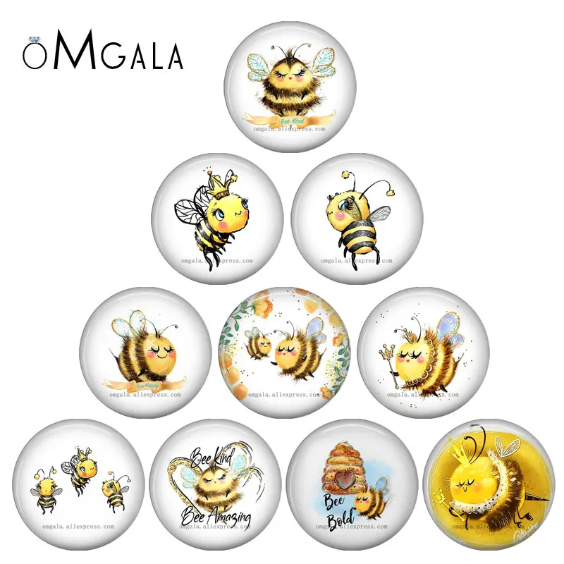 

New Cute Bee Lovely Cartoon Bee happy Honey 10pcs 12mm/18mm/20mm/25mm Round photo glass cabochon demo flat back Making findings