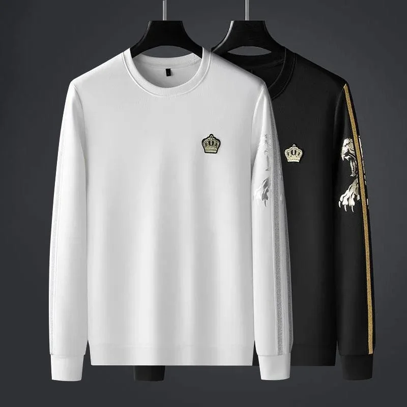 

Мужской облегающий свитер с вышивкой короны, с круглым вырезом и принтом, осень 2023