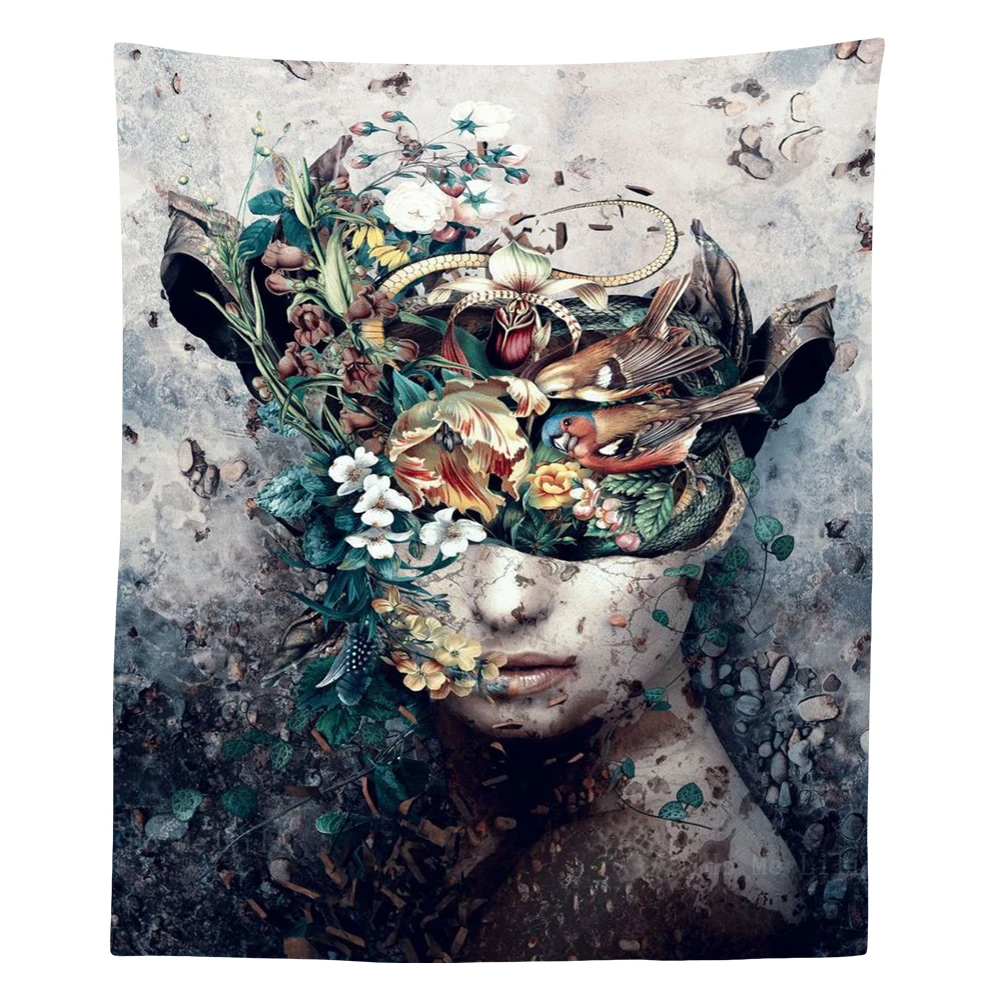 

Dark Skull Floral Gothic Style Fragility Of Being Surrealist Art Mother Portrait Tapestry By Ho Me Lili For Livingroom Wall Deco