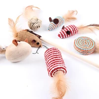 7pcsset interactive scratching post for cat toy stick plush mouse sisal feather wood wand cat accessories pet supplies