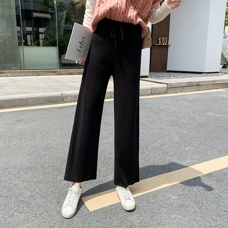 

Брюки женские трикотажные с эластичным поясом, повседневные длинные утепленные свободные штаны с широкими штанинами, прямая уличная одежд...