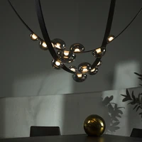 modern leather led pendant lamps for living room hall villa chandelier home decor lighting suspension design lusters luminaires