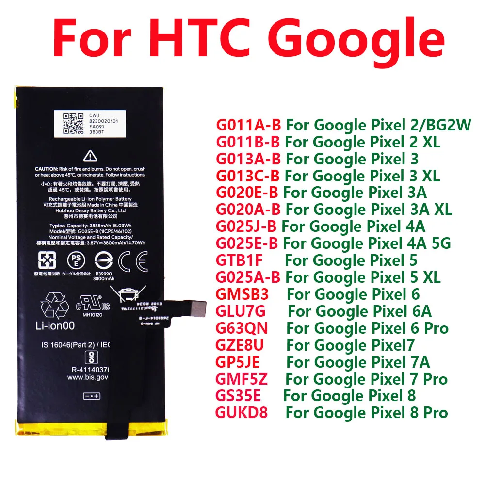 Фото Аккумулятор ISUNOO для Google Pixel 2 2B 3 3A 4A 5 6 6A 7 7A 8 XL 5XL Pro GUKD8 GS35E GMF5Z GP5JE GZE8U G63QN GLU7G GMSB3 G025A-B №1