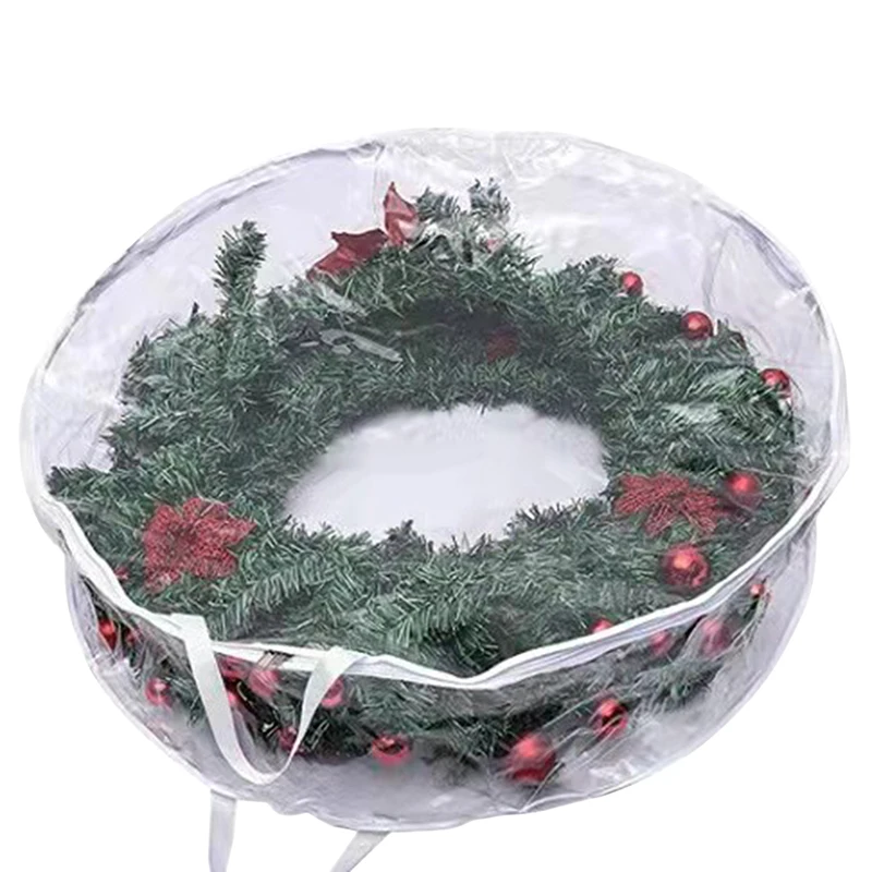 

Transparent Christmas Wreath Storage Bag Foldable Xmas Tree Bag Garland Container with Handle for Home Festival Storing Tools