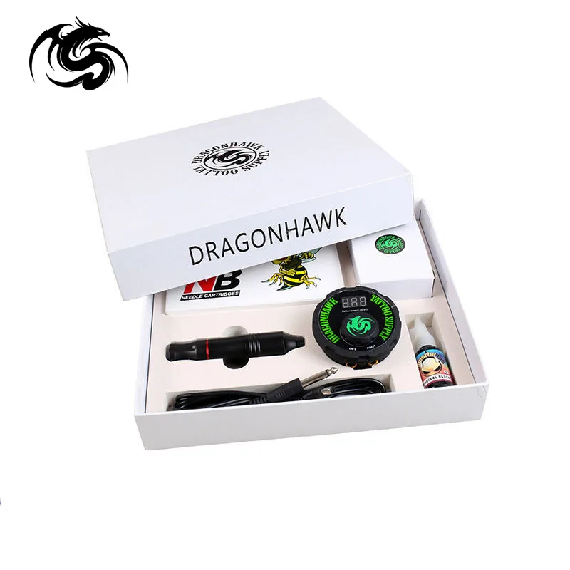 Dragonhawk Professional Tattoo Kit Set Rotary Tattoo Machine Kit Pen Power Ink Sets Needles Accessories Makeup Gift Box Makeup