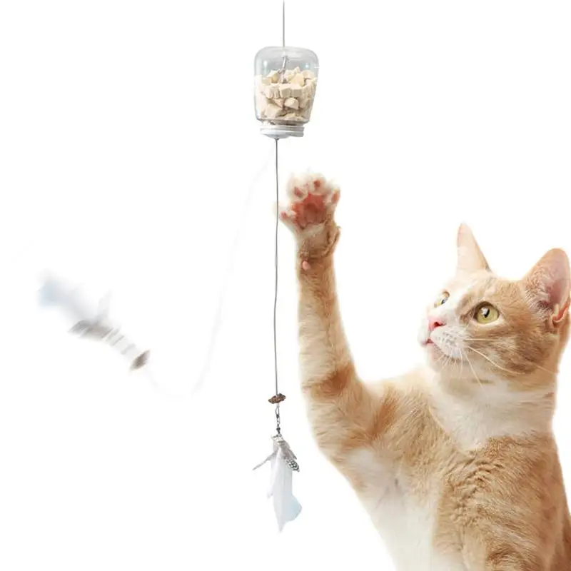 

Cat Feeder Toy Interactive Leak Dispensing Feather Adjustable Transparent Leaking Food Toys Universal For Outdoor Kitten Puppy