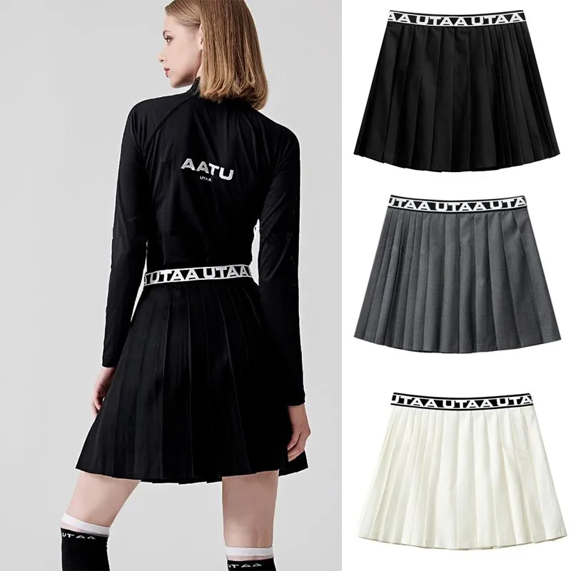 

Track Banding Long Pleats Skirt Womens Girl High Waisted Pleated Tennis Skirt School A-Line Skater Skirts with Lining Shorts