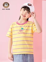 a21 girls casual t shirts for summer 2022 fashion striped 100 cotton short sleeves letter tees kids chic and soft graphic tops