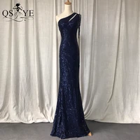 sparkle navy prom dresses sequin one shoulder mermaid evening gown beading straps sequin pattern formal party dress blue new