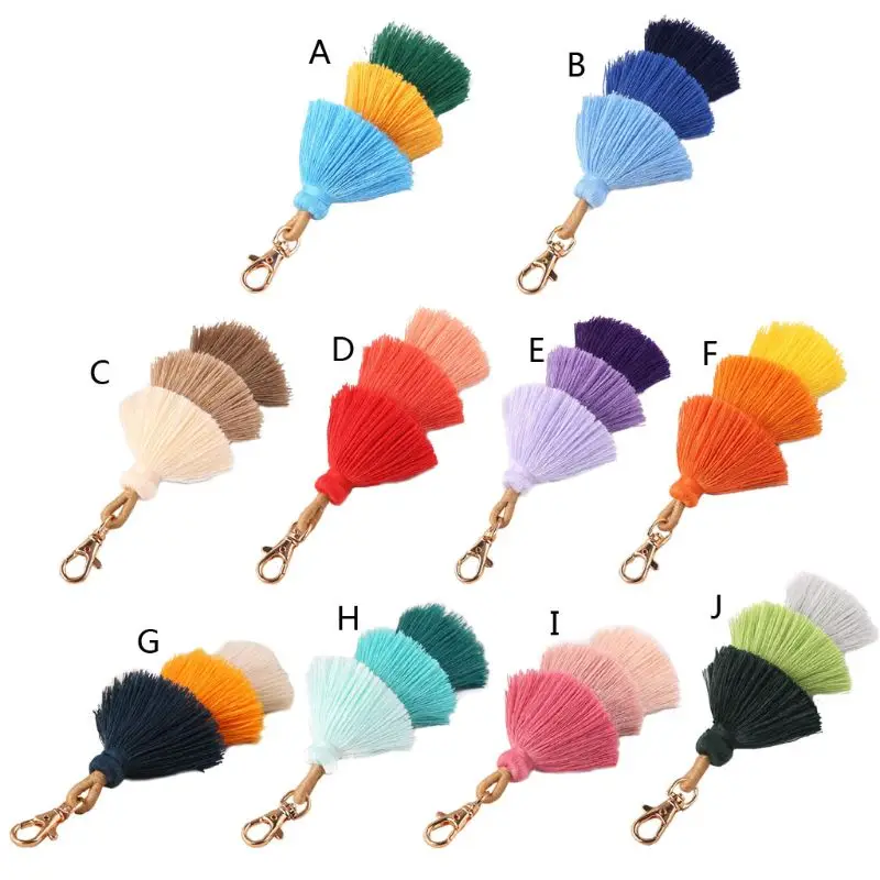 

Boho Pom Pom Keychains Tassel Bag Charm Colorful for KEY Chain for KEY De