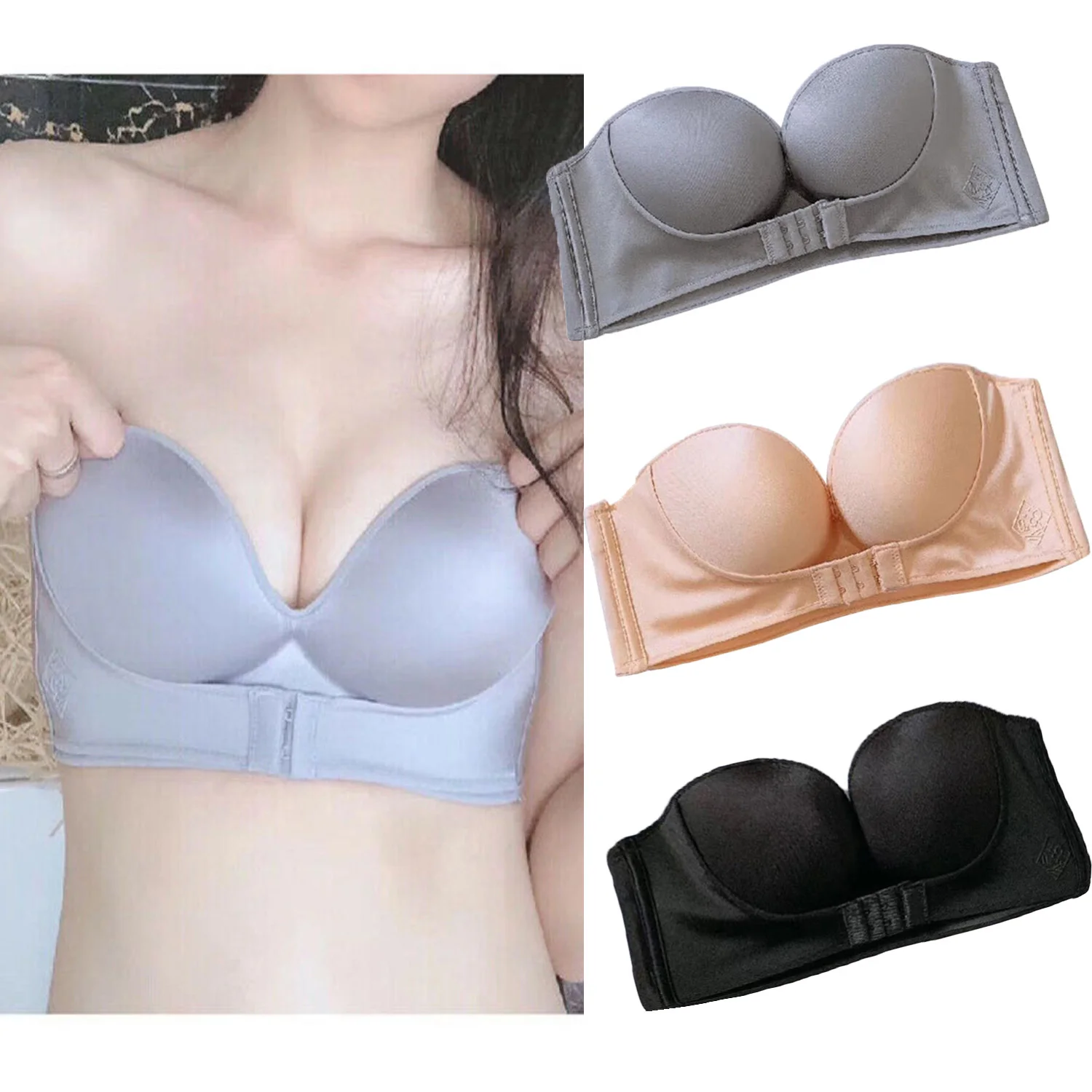 

Women Strapless Push Up Wireless Ice Silk Bra Spandex Fashion Tube Top Bandeau Crop Tank Seamless Padded Sexy Underwear For Lady