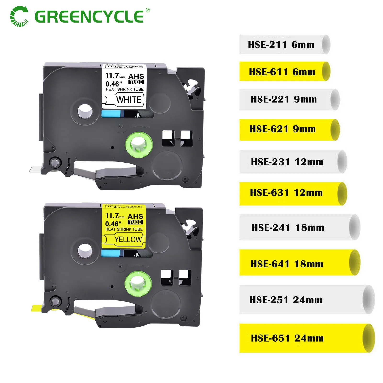 Термоусадочная лампа GREENCYCLE 6/9/12 мм совместимая с Brother трубчатая лента 221 231 621 для