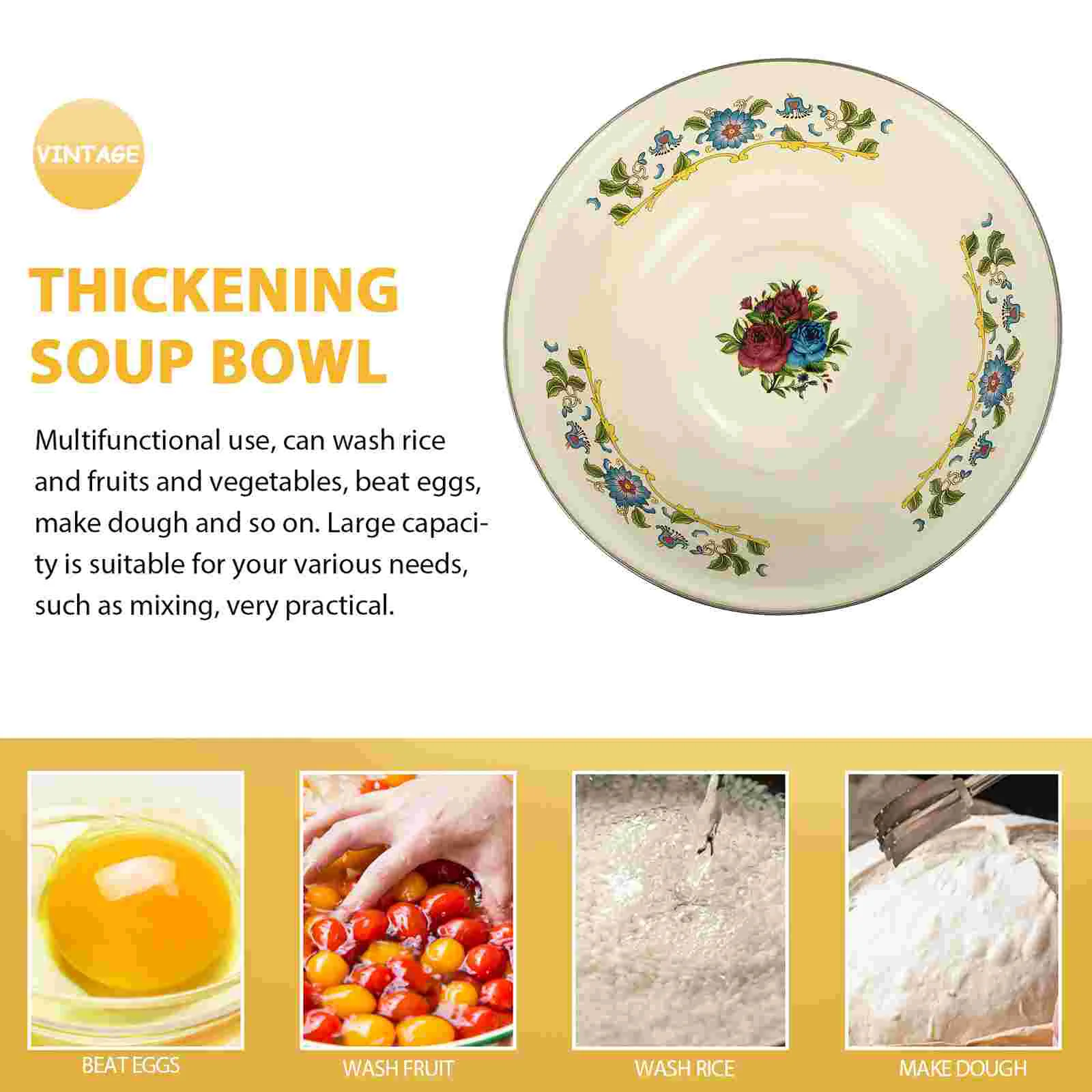 Bowl Enamel Basin Mixing Soup Bowls Vintage Enamelware Wash Serving Salad Retro Fruit Plates Chinese Storage Kitchen Tray