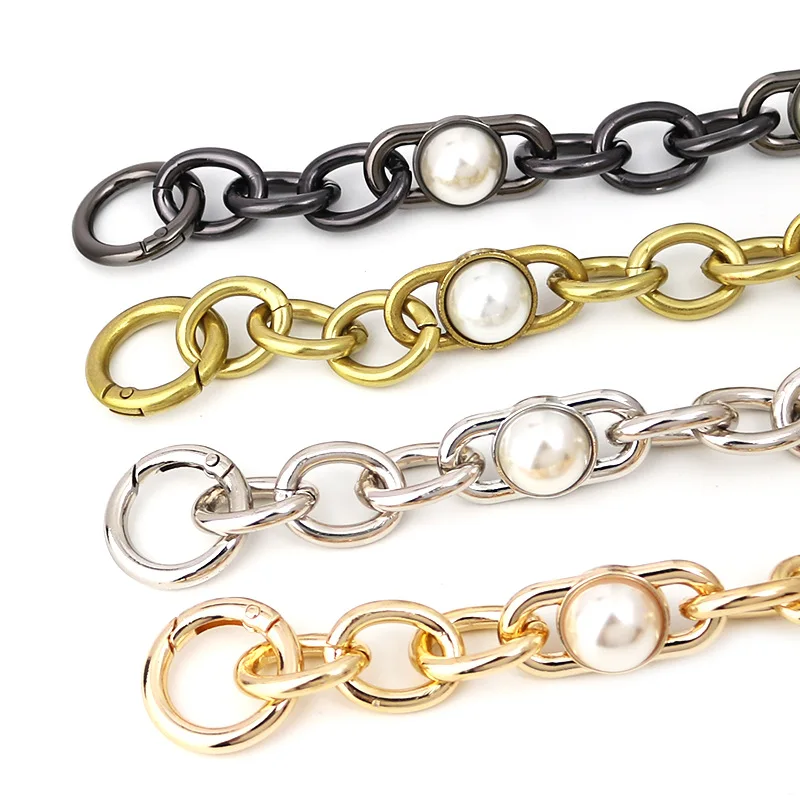 65/63cm Glod Silver Black Aluminum Chain With Pearl  Replacement Shoulder Strap Handbag Female Handle Belt Bag Accessorie