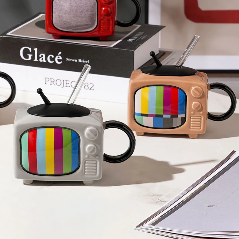 Керамический квадратный набор кофейных чашек с соломинкой и крышкой офисная