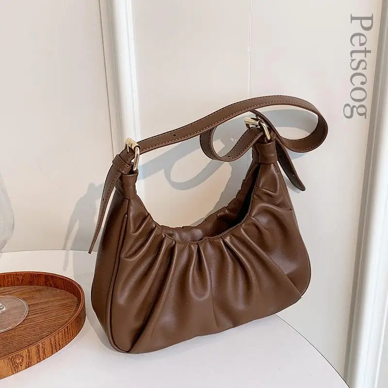 

Luxury Design Women's Handbag Soft Pleated Half-moon Shoulder Bag Fashion Casual Female Crossbody Bags Mujer Bolsos 2022