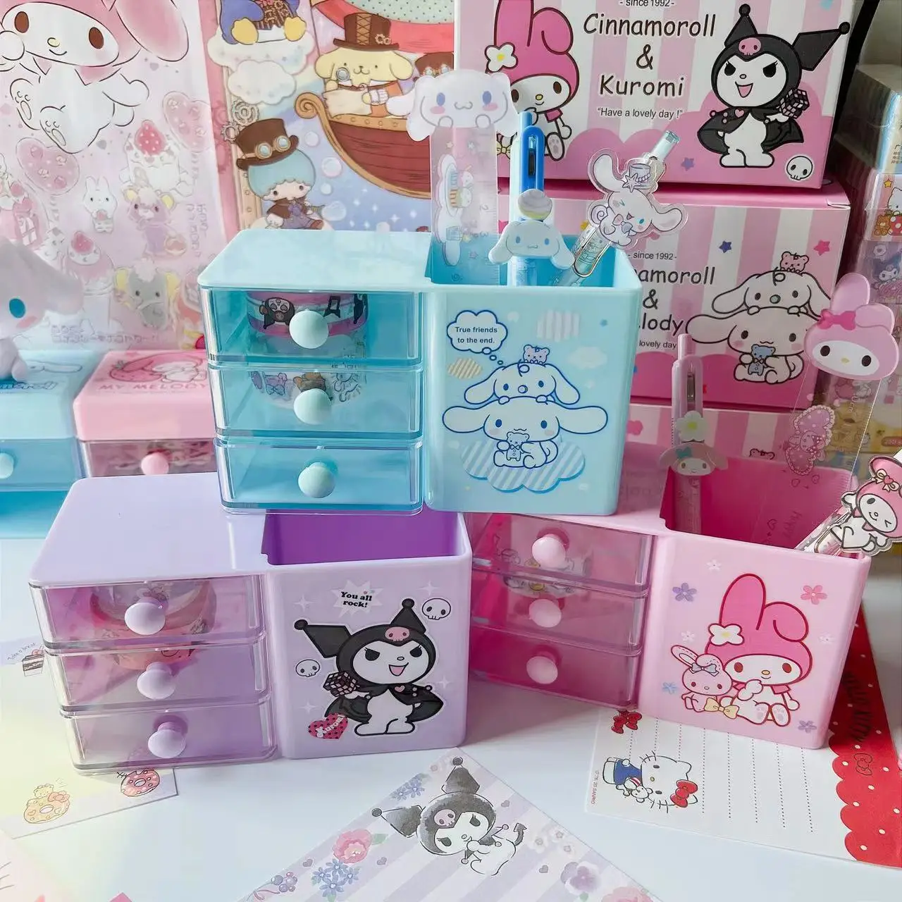 Настольный держатель для ручек в стиле аниме Sanrio Cinnamoroll Kuromi Настольная