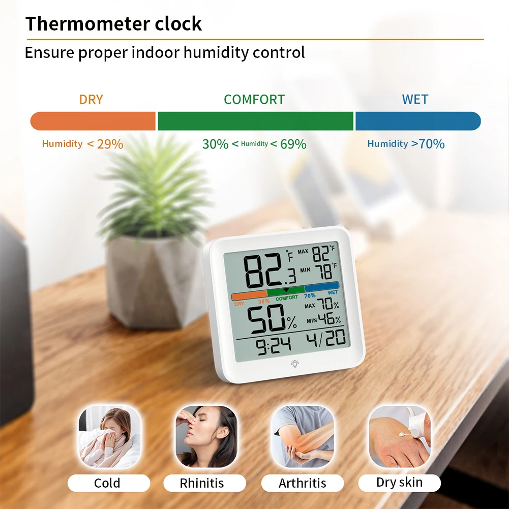 

Digital Desktop Alarm Clock LCD Display Travel Thermometer Clock Memory Large Screen Climate Prompt Portable