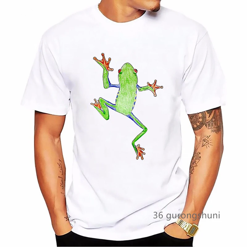 Купи Hand-Drawn Red Eyed Tree Frog Print Tshirt Men'S Clothing Funny Cool T Shirt Homme Harajuku Summer Fashion T-Shirt Tops за 269 рублей в магазине AliExpress