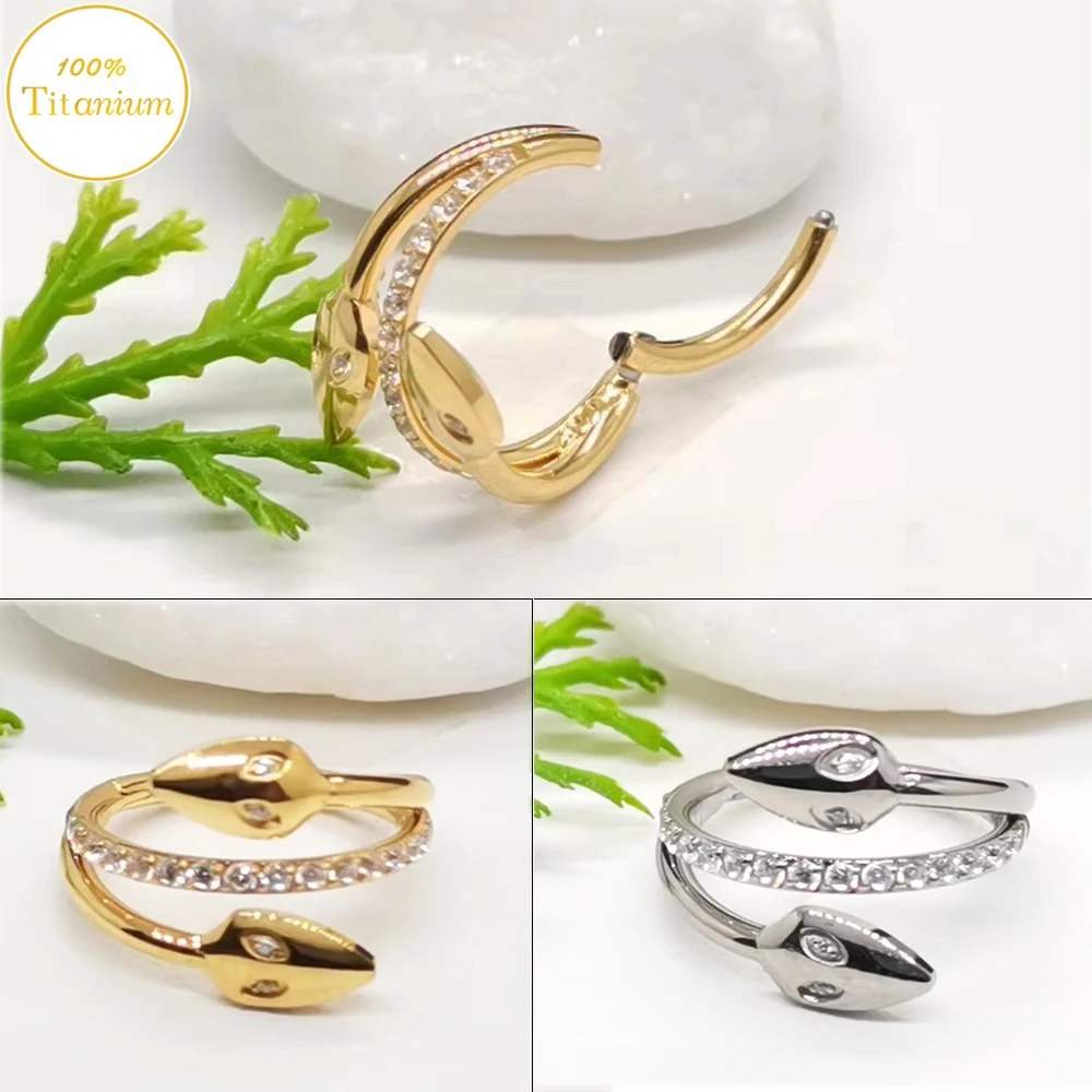 

G23 Titanium Tragus Piercing Earrings Zircon Snake Hoop Hight Segment Clicker Septum Piercing Nose Rings Cartilage Helix Jewelry