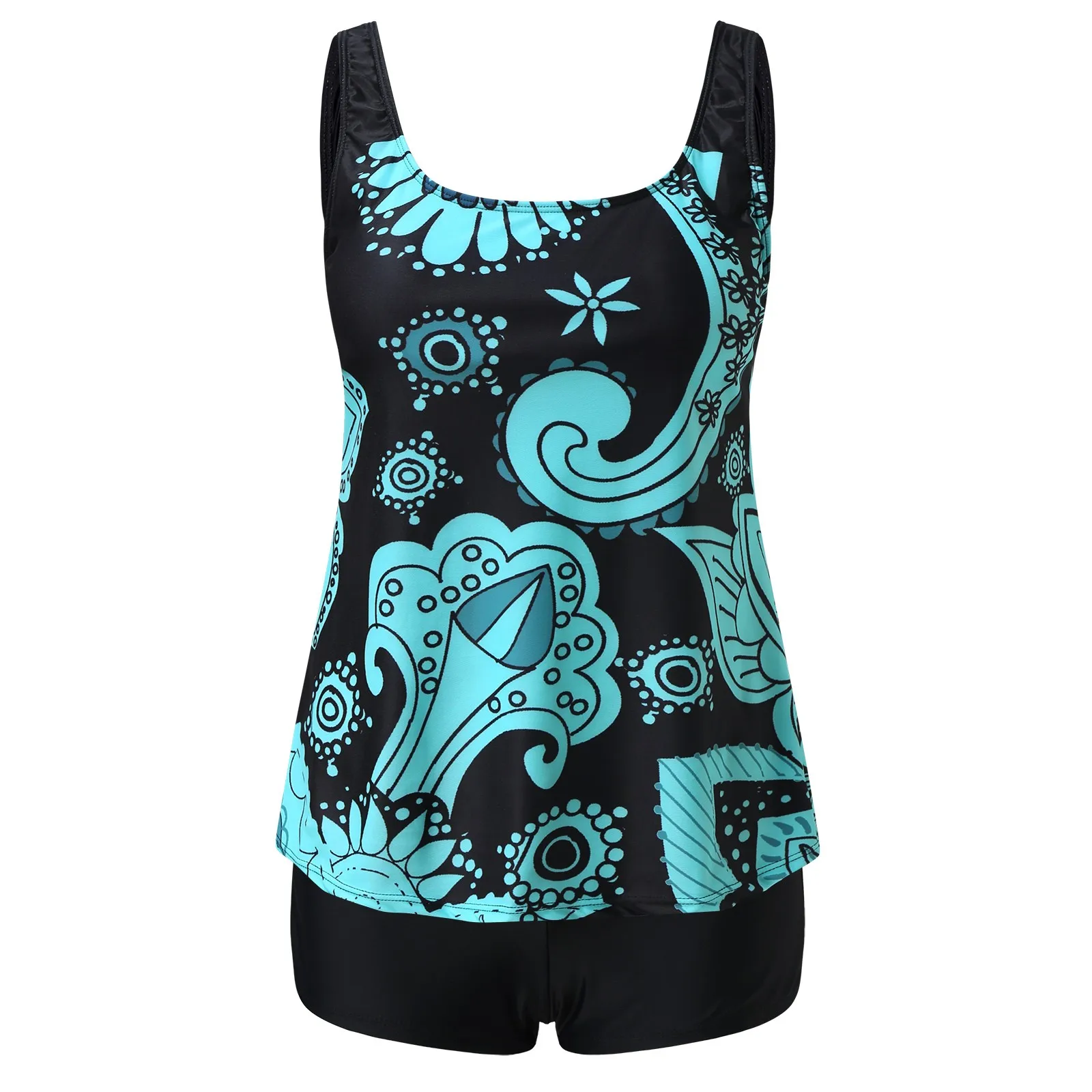 Women Plus Size Summer Swimwear Tankini Digital Print Bikini Set Swimsuit Adjustable Strap Split Bathing Suit Casual Beachwear