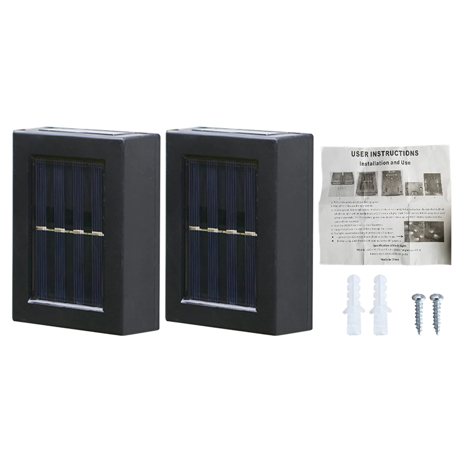 

2pcs Courtyard Outdoor Garden Porch Rectangle Waterproof Patio Solar Wall Light Solid Up Down Lighting 2 LED Park Energy Saving