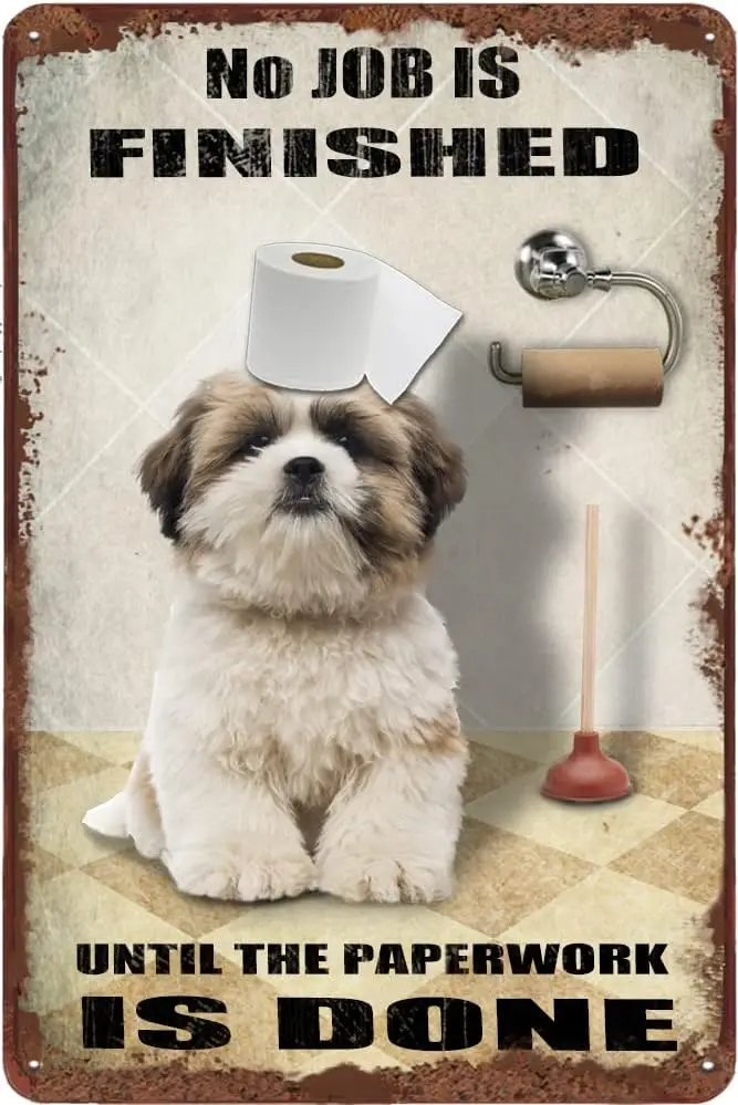 Оловянная вывеска для собаки Ши-тцу в ванной комнате рулонная бумага без работы