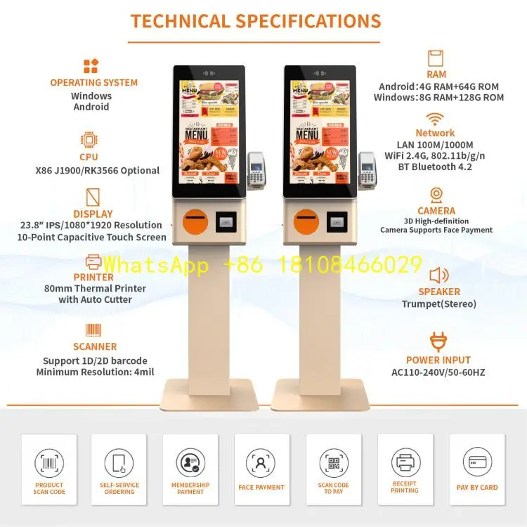 Фото С термопринтером SDK считыватель штрих-кодов Ресторан Фаст-фуда заказа Автоматическая машина для самостоятельной оплаты киоска №1