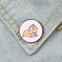 pink guinea pig and strawberr pin custom cute brooches shirt lapel teacher tote bag backpacks badge gift brooches pins for women