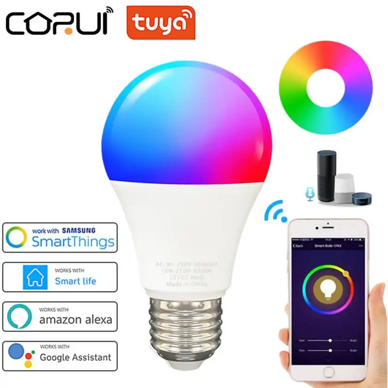 

CORUI TUYA Smart Wifi Bulb Dimmable Bulb RGBCW Smart Bulb Voice Control Smart Living Works With Alexa Google Home