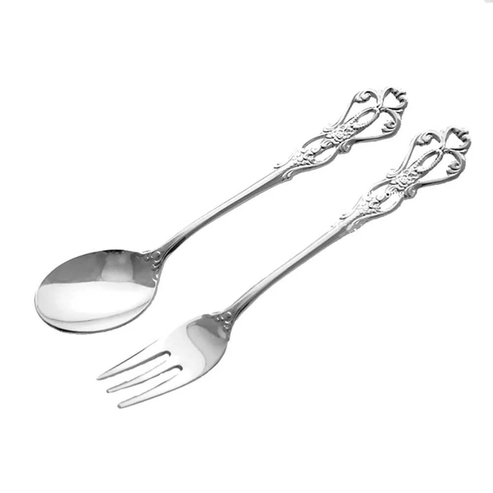 

1Pair Vintage Gold Spoon Fork Cutlery Set Stainless Steel Luxury Dessert Spoon Royal Style Metal Gold Knife Fork Spoon Teaspoon