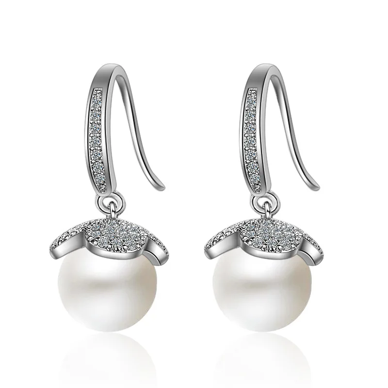 

solid 925 Sterling Silver Origin Pearl Gemstone Earring Females TRENDY Aros Mujer Oreja Orecchini Drop Earrings Jewelry Women